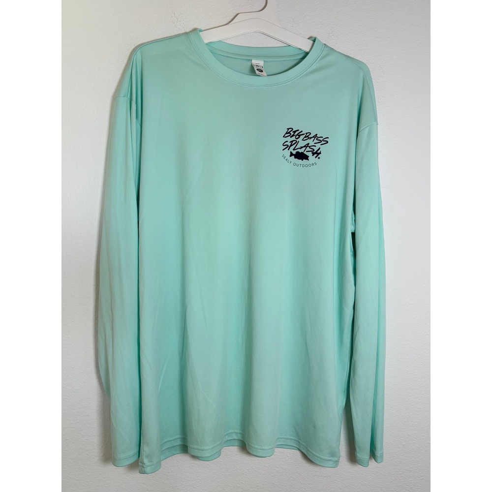 BAW Big Bass Splash Sealy Outdoors Fishing Shirt Mens XL Mint Green Long Sleeve